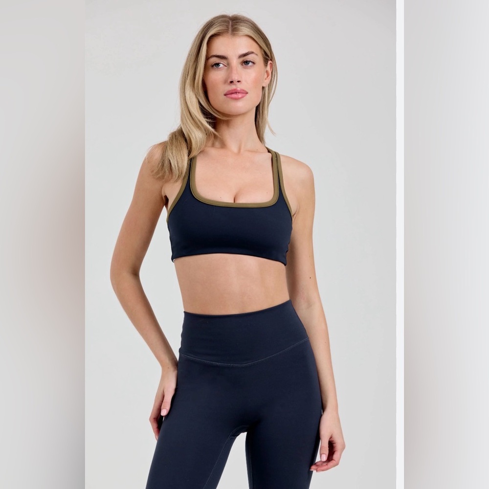 Olive Trim Black Sports Bra - Women’s Active Support